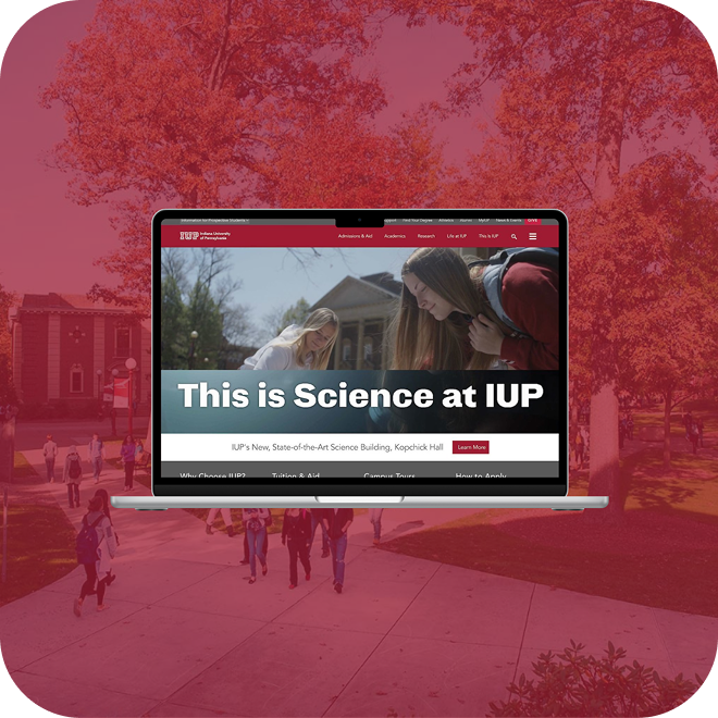 An open laptop with the IUP website in the browser