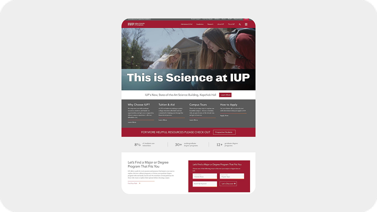 A screengrab of the IUP website with headline of This is Science at IUP