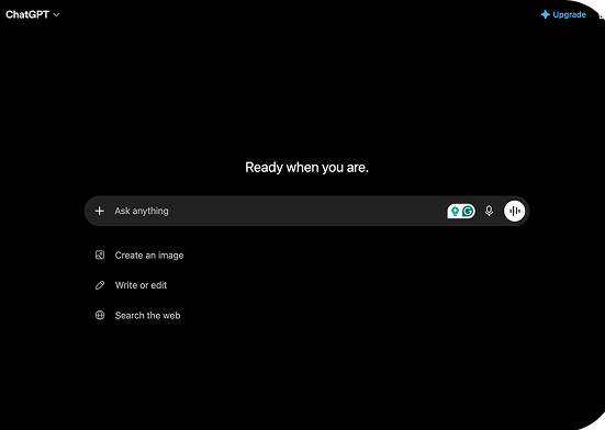 ChatGPT Interface Landing Page In Dark Mode