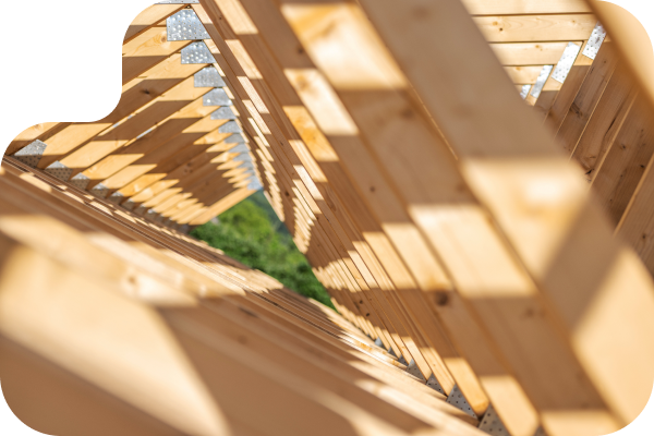 close up of wooden rafters on 3 sides