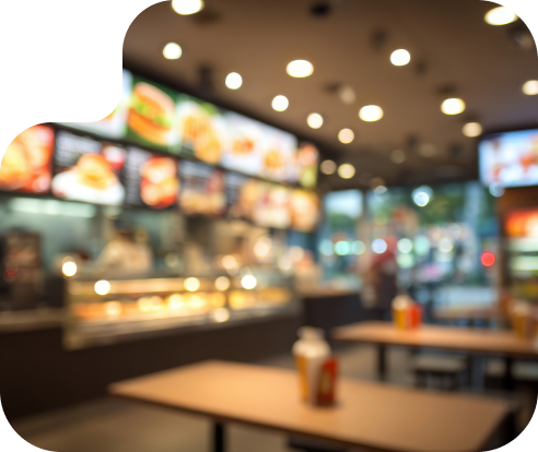 blurred image of a quick serve restaurant from the dining room table view