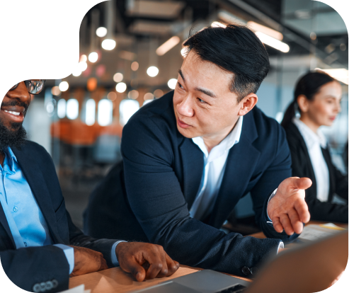 closeup up of one person talking to another person in a work environment