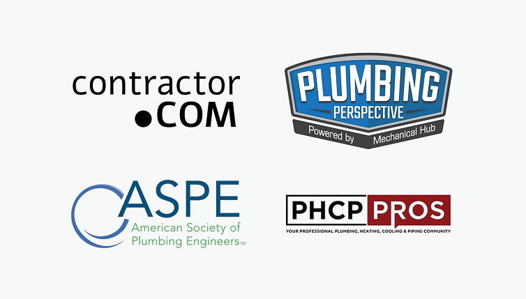 Four logos which include: Contractor.com, Plumbing Perspective, ASPE and PHCP Pros