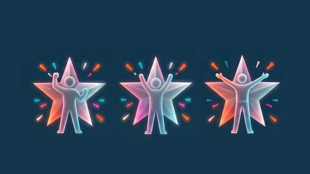 Three Glowing Star Figures Celebrating