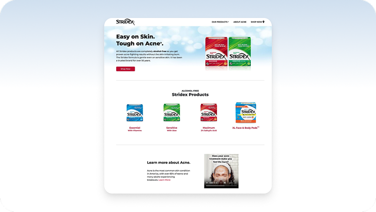 Screengrab of the Stridex home page