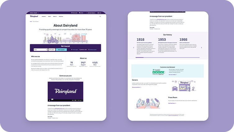 Two screengrabs of Dairyland's website about Dairyland