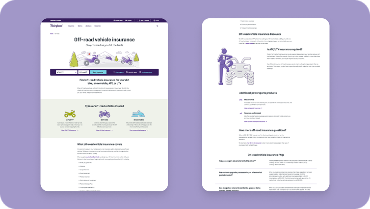 Two screengrabs of Dairyland's website about Off-Road Vehicle Insurance