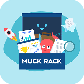 Illustration of charts, monitor and the title Muck Rack