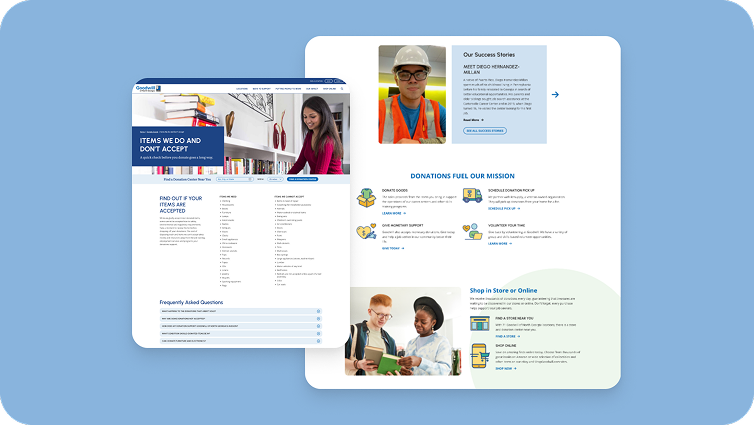 Goodwill of North Georgia donation guidelines page and success stories/donation pages